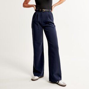 Abercrombie Sloane Tailored Wide Leg Pant  - Navy